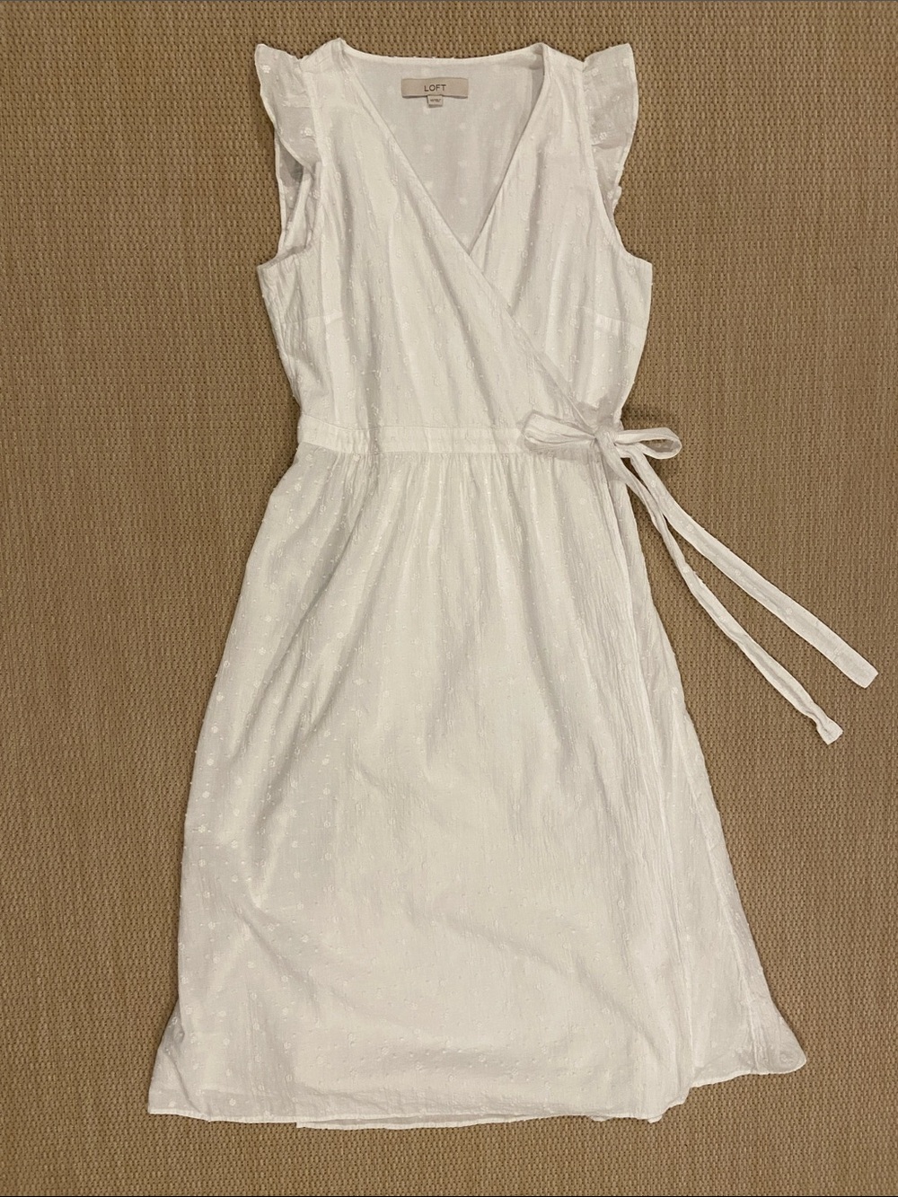 LOFT White Wrap Midi Dress with Flutter Sleeves